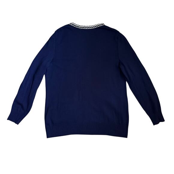 St. John Navy Blue Santana Knit Zip Cardigan Sweater L Metallic Trim  V-Neck - Picture 3 of 12